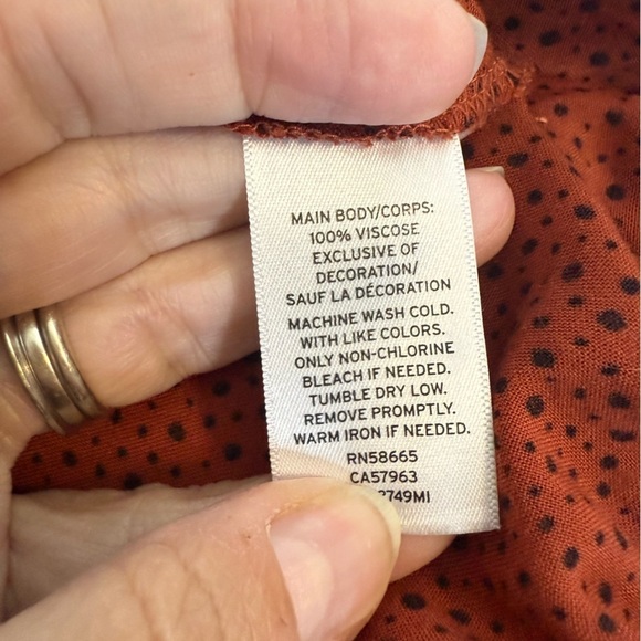 Abound Rust Red Black Micro Polka Dot Lace Trim Long Sleeve Blouse Top Sze Small - Picture 7 of 9